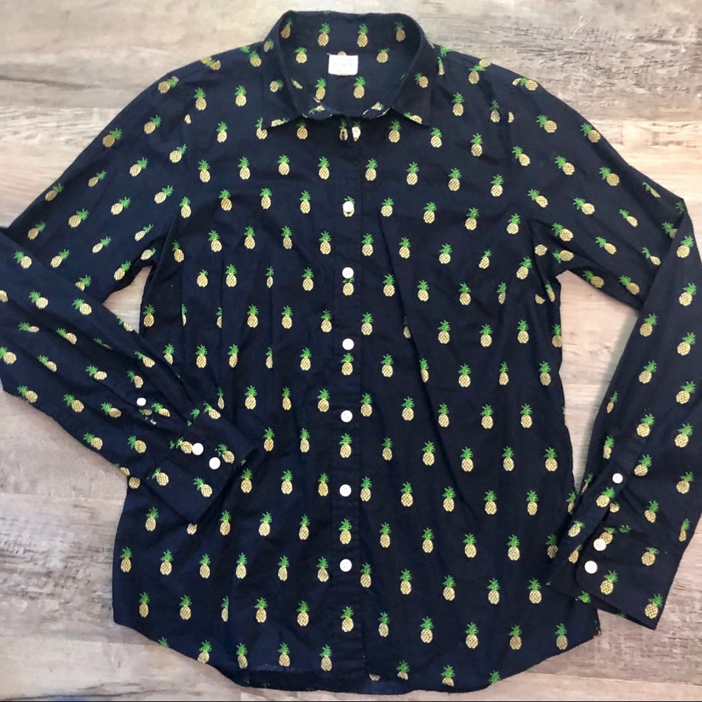 J. Crew the Perfect Shirt Pineapple Blue Blouse